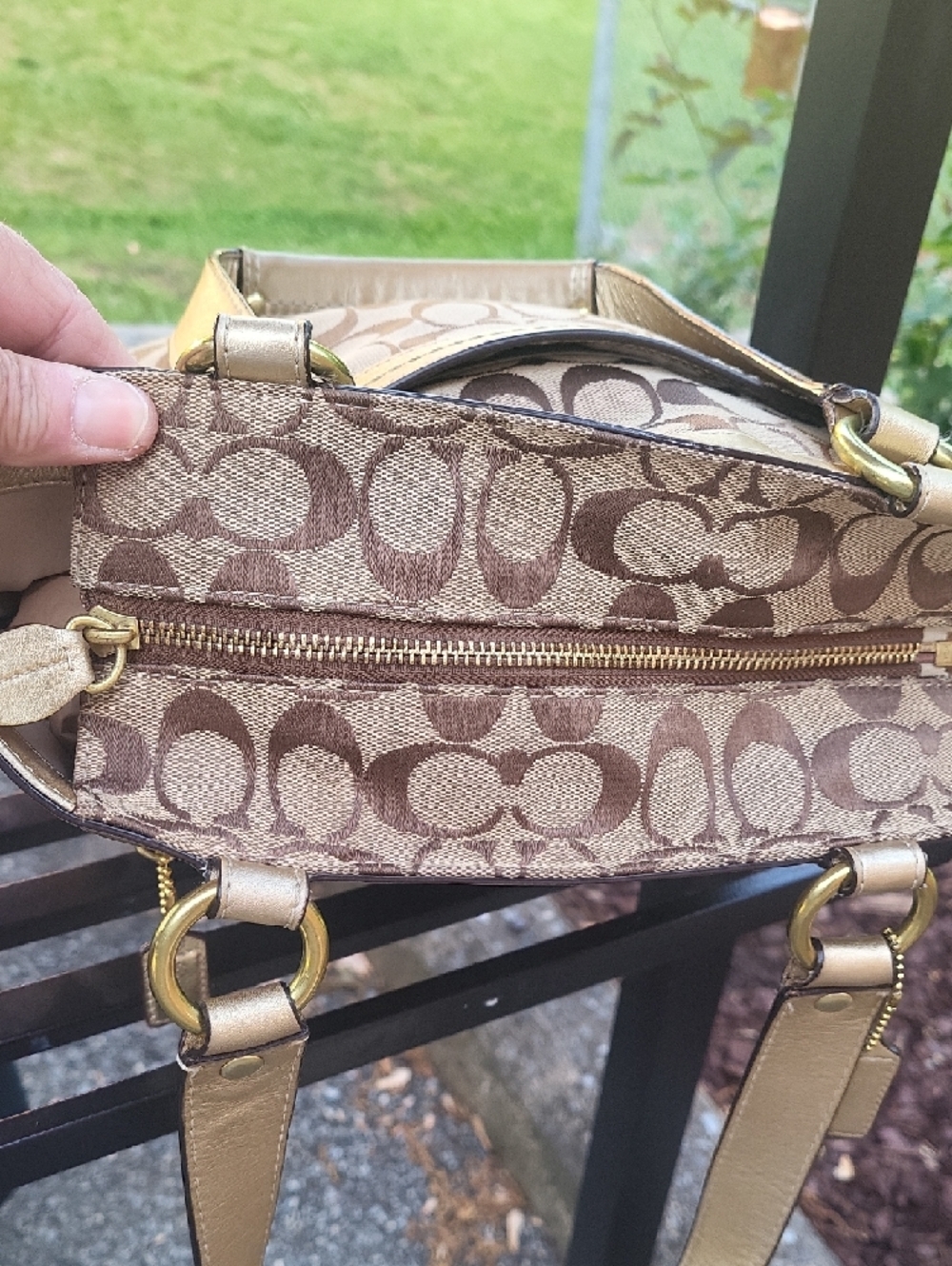 Coach Monogram Tote in Brown and Tan with Gold Hardware - Picture 12 of 13